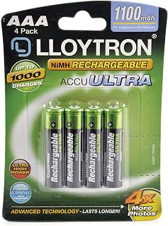 LLOYTRON NiMH Rechargeable AccuUltra Batteries / AAA Size / 1100mAh / 4 Pack - B1004