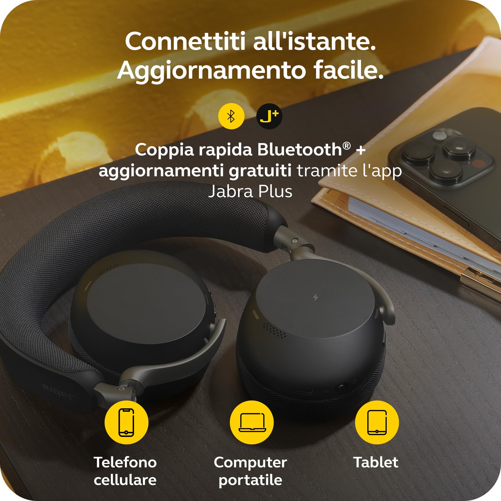 Jabra Evolve3 75 Cuffie On-Ear Wireless Bluetooth con Microfono per Lavoro, USB-C, AI Chiamate, Cancellazione Rumore Attiva Avanzata, 22h Batteria, per App Meeting Online, Nero