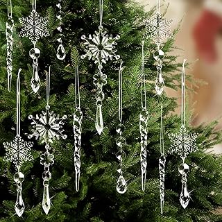 20pcs Christmas Ornaments Set for Tree Decorations- Hanging Acrylic Crystal Snowflake Christmas Decorations Icicle Drop Decorations for Winter Christmas Tree New Year Party Supplies