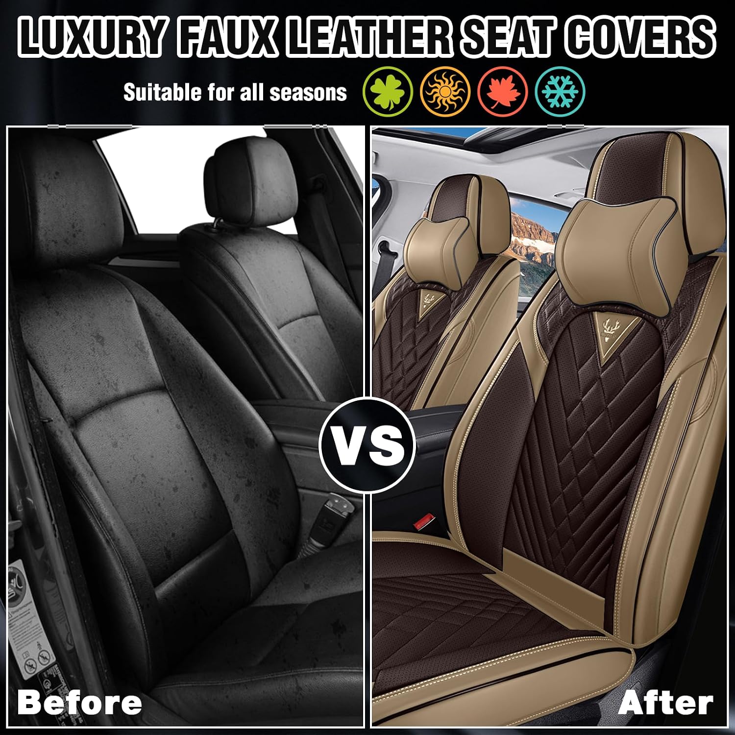 Car Seat Covers for Mercedes-Benz 2000-2026, Waterproof Nappa Leather Car Seat Protector, Comfortable and Anti-Slip Car Seat Cover&Accessories(2 Seats with Headrests/Brown Coffee)
