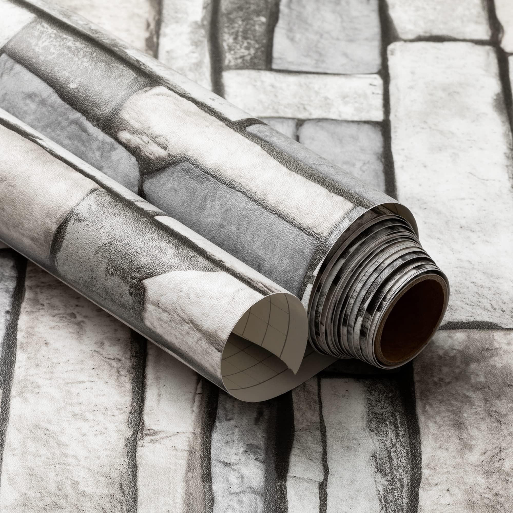 Natural Stacked Grey Stone Brick Pattern Vinyl Self-Adhesive Peel-Stick Wallpaper (19.6 X 118 inch)