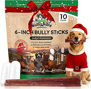 Standard 6” Bully Sticks for Dogs - 10 Count - 100% Natural, Odor Free, High Protein, Grass-Fed Beef Pizzle Sticks for Dogs-Fully Digestible, Rawhide Puppy Bully Sticks for Small, Medium & Large Dog