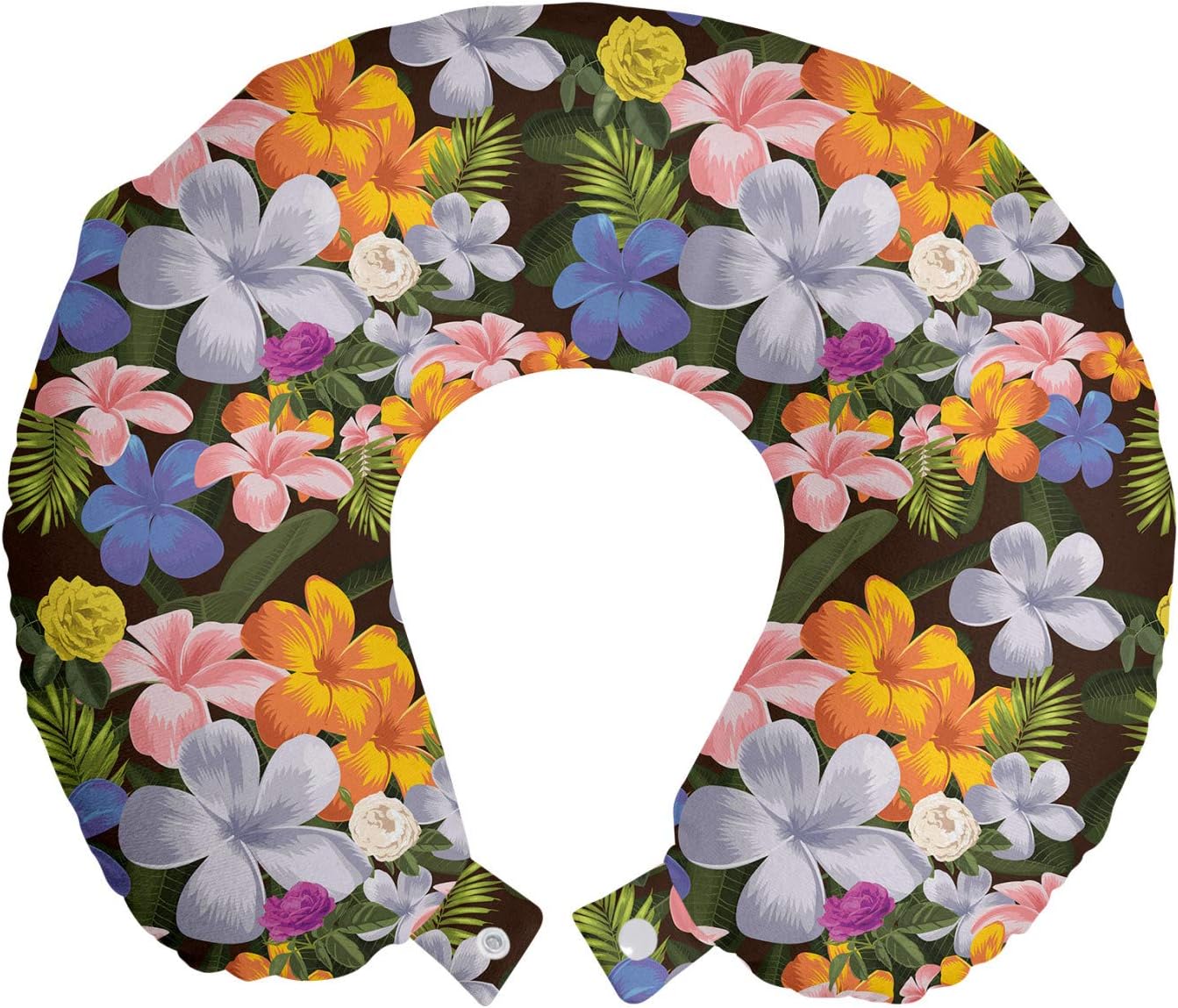 Ambesonne Tropical Travel Pillow Neck Rest, Interpretation of Colorful Various Endemic Hawaiian Flowers, Memory Foam Traveling Accessory for Airplane and Car, 12″, Charcoal Grey Multicolor