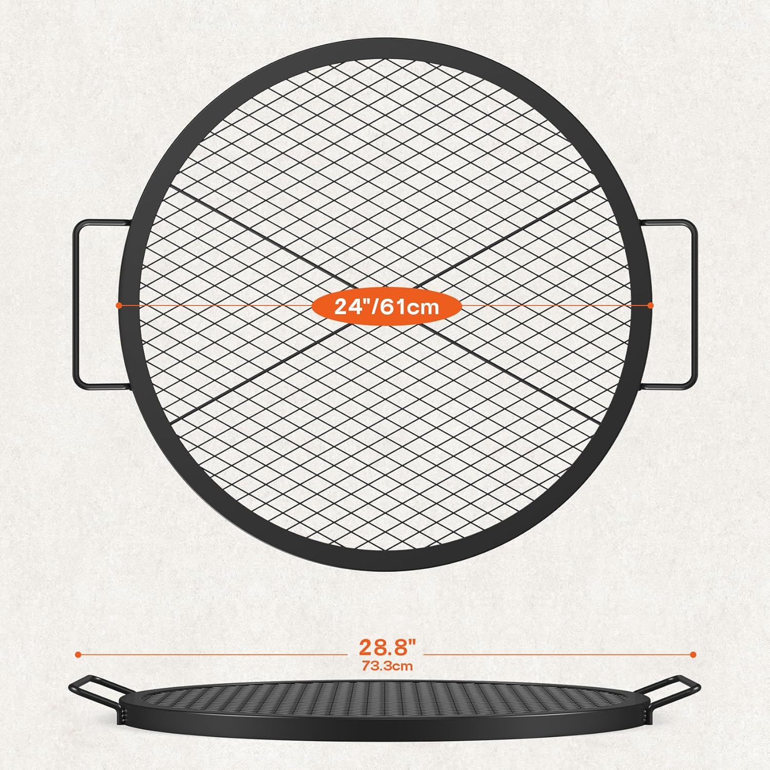 onlyfire Round Fire Pit Grill Grate, Heavy-Duty Steel Cooking Grate with X-Marks Design, Portable Campfire Grill for Outdoor BBQ, Camping, Picnics - 24 Inch