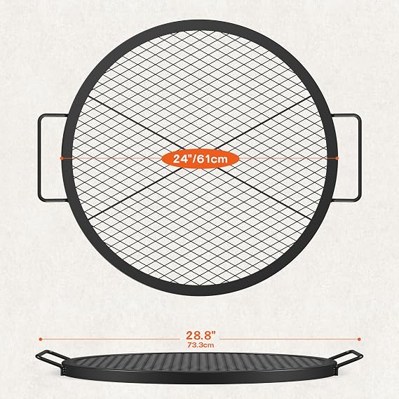 onlyfire Round Fire Pit Grill Grate, Heavy-Duty Steel Cooking Grate with X-Marks Design, Portable Campfire Grill for Outdoor BBQ, Camping, Picnics - 24 Inch