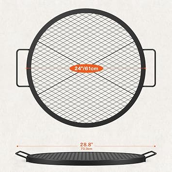 onlyfire Round Fire Pit Grill Grate, Heavy-Duty Steel Cooking Grate with X-Marks Design, Portable Campfire Grill for Outdoor BBQ, Camping, Picnics - 24 Inch