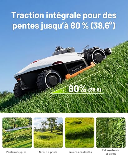Mammotion LUBA 3 AWD 1500 Robot Tondeuse, LiDAR 360° + Double caméra avec contrôle par IA, 80% pentes, Gestion multizone jusqu'à 15 Zones, Hauteur de Coupe 25-70 mm - 4
