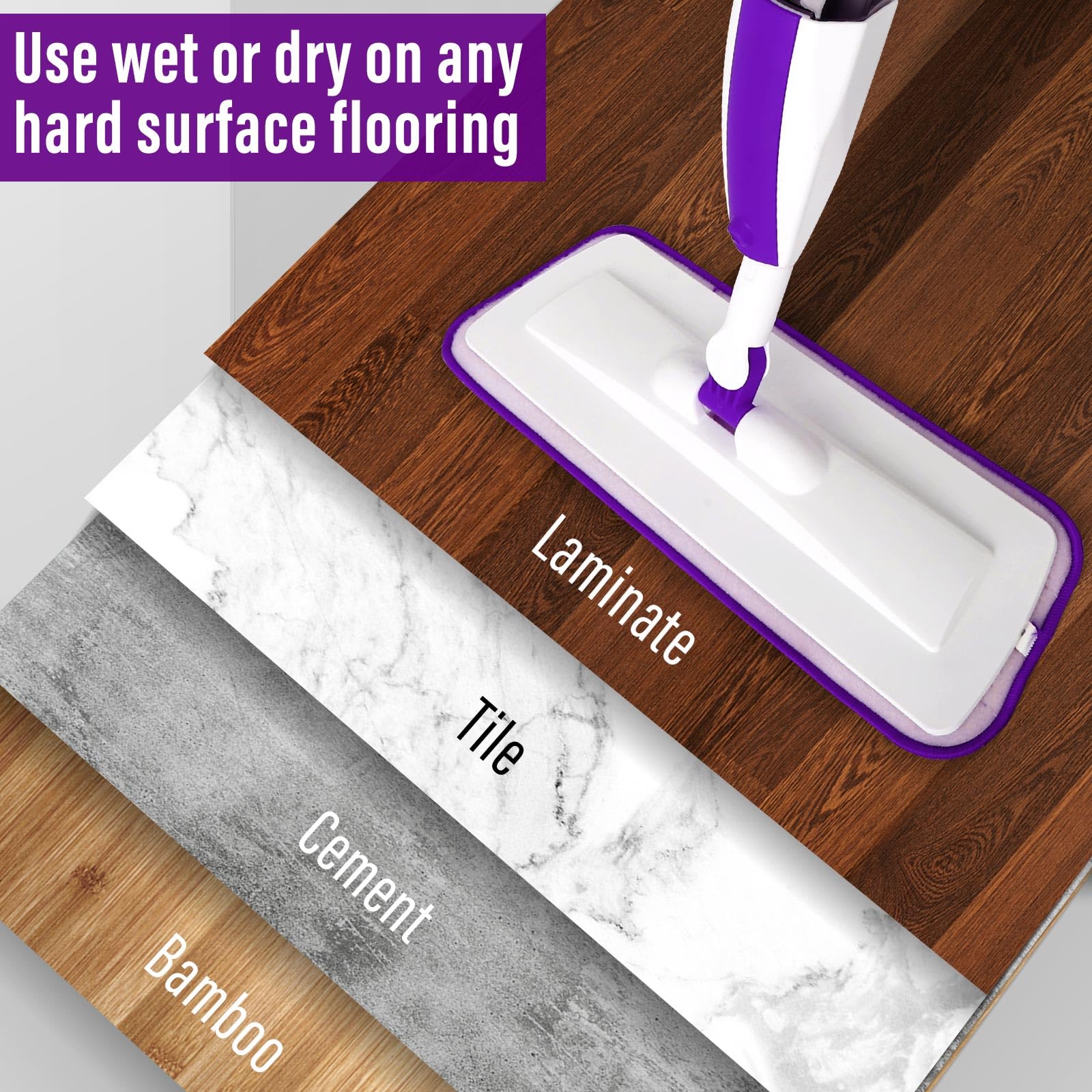 Mopas para limpieza de suelos, mopa húmeda con botella de spray recargable y 3 almohadillas de microfibra lavables, uso doméstico o comercial, mopa plana seca y húmeda para madera dura, laminada,