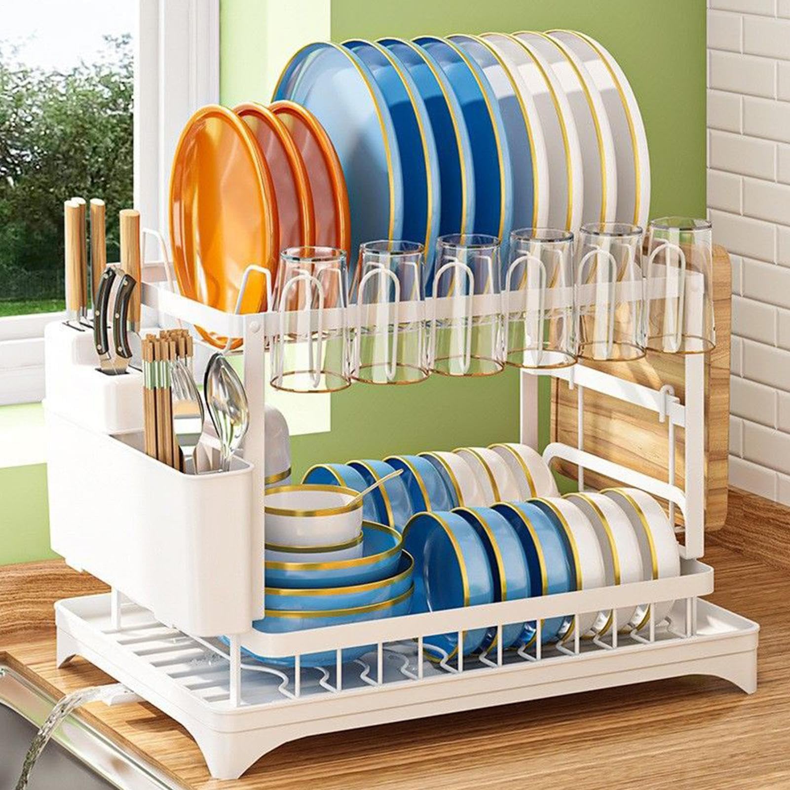 Generisch | Organizador de espacio de almacenamiento que ahorra espacio, escurridor de platos, fregadero de casa, apartamento, tazas y vasos, cubiertos, bandeja de platos