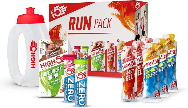 HIGH5 Run Pack with Energy, Hydration & Recovery Products, 350ml Bottle | Includes energy gels, ZERO electrolyte tablets and recovery drink for running fuel and muscle recovery support.