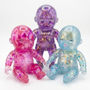 3PCS Baby Squishy Glitter Slow Rising, Squishy Babies Sensory Fidget for Stress Relief, Soft Cute Squeeze, Desk Decor & Gift