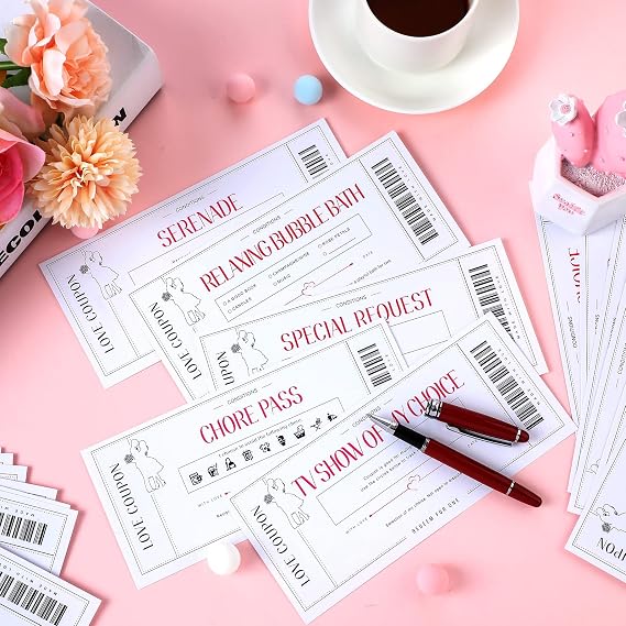 Zonon 20 Pcs Love Coupons Card for Her Couples Gift,White