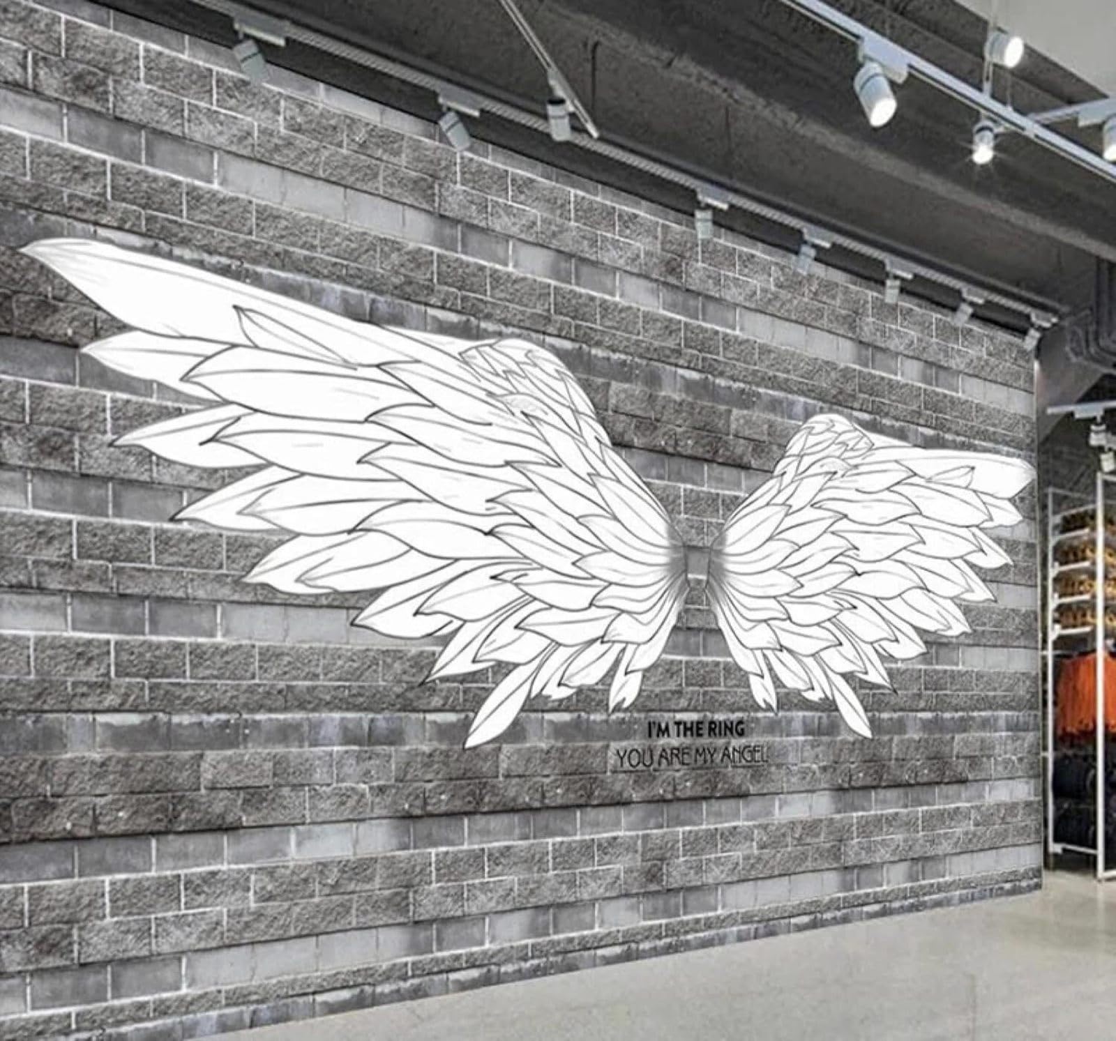 XLMING Grey Brick Wall Wings Café Restaurant 3D Wallpaper Silky Texture Home Study Office Grey Dining Room Sofa Bedroom Living Room TV Backdrop-350cm×256cm