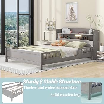 Amazon.com: Bellemave Full Bed Frame with Rails for Kids, Wood Low