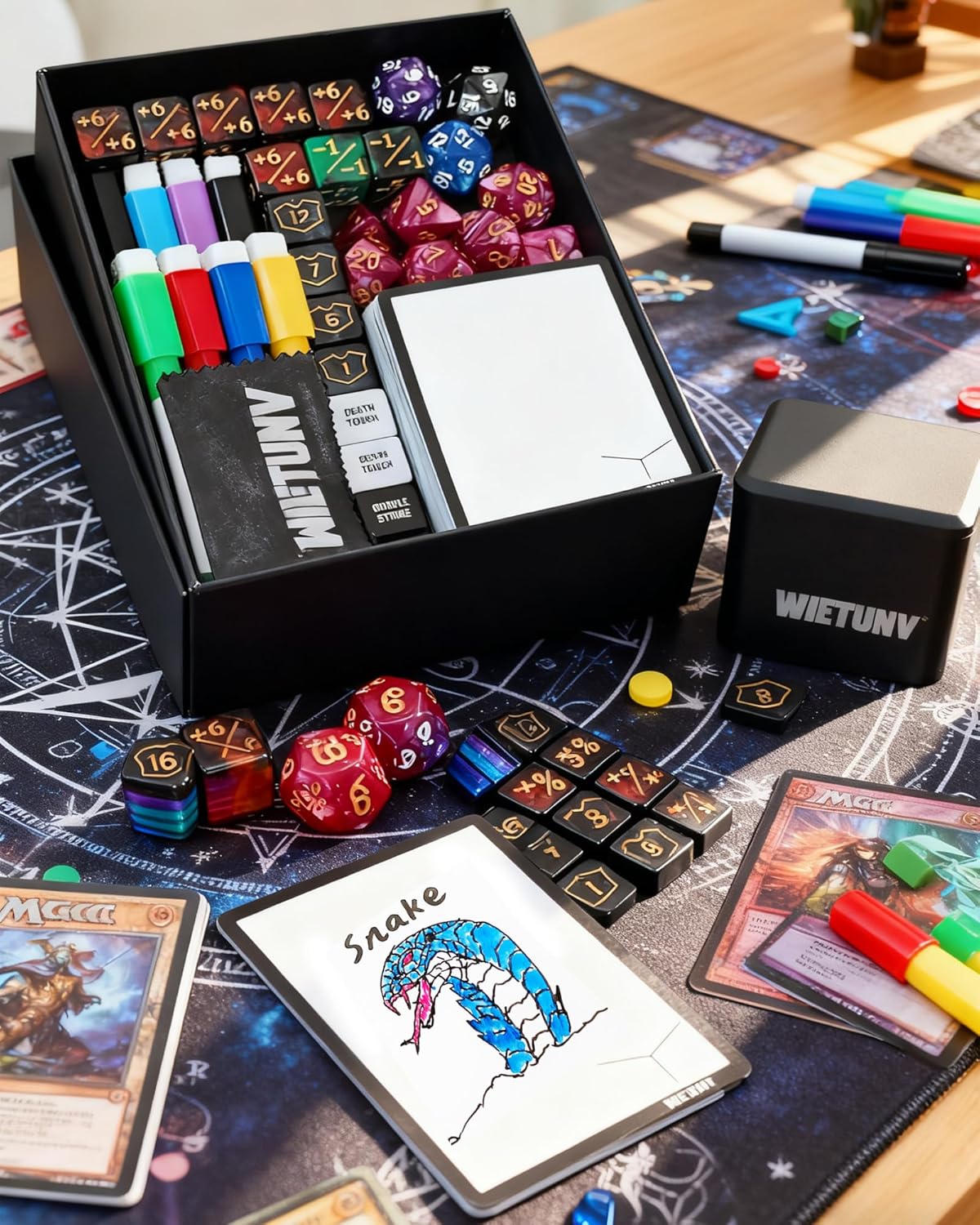 94-Piece MTG Commander Accessory Kit - 60 Dry Erase Tokens, 26 Counters, Keyword Dice, 7 Markers for Magic The Gathering