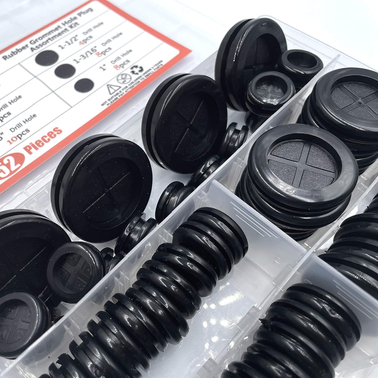 ISPINNER 52pcs 6 Sizes Rubber Grommet, Double Sided Round Rubber Hole Plug, Drill Hole 5/8" 13/16" 7/8" 1" 1-3/16" 1-1/2" (Black)