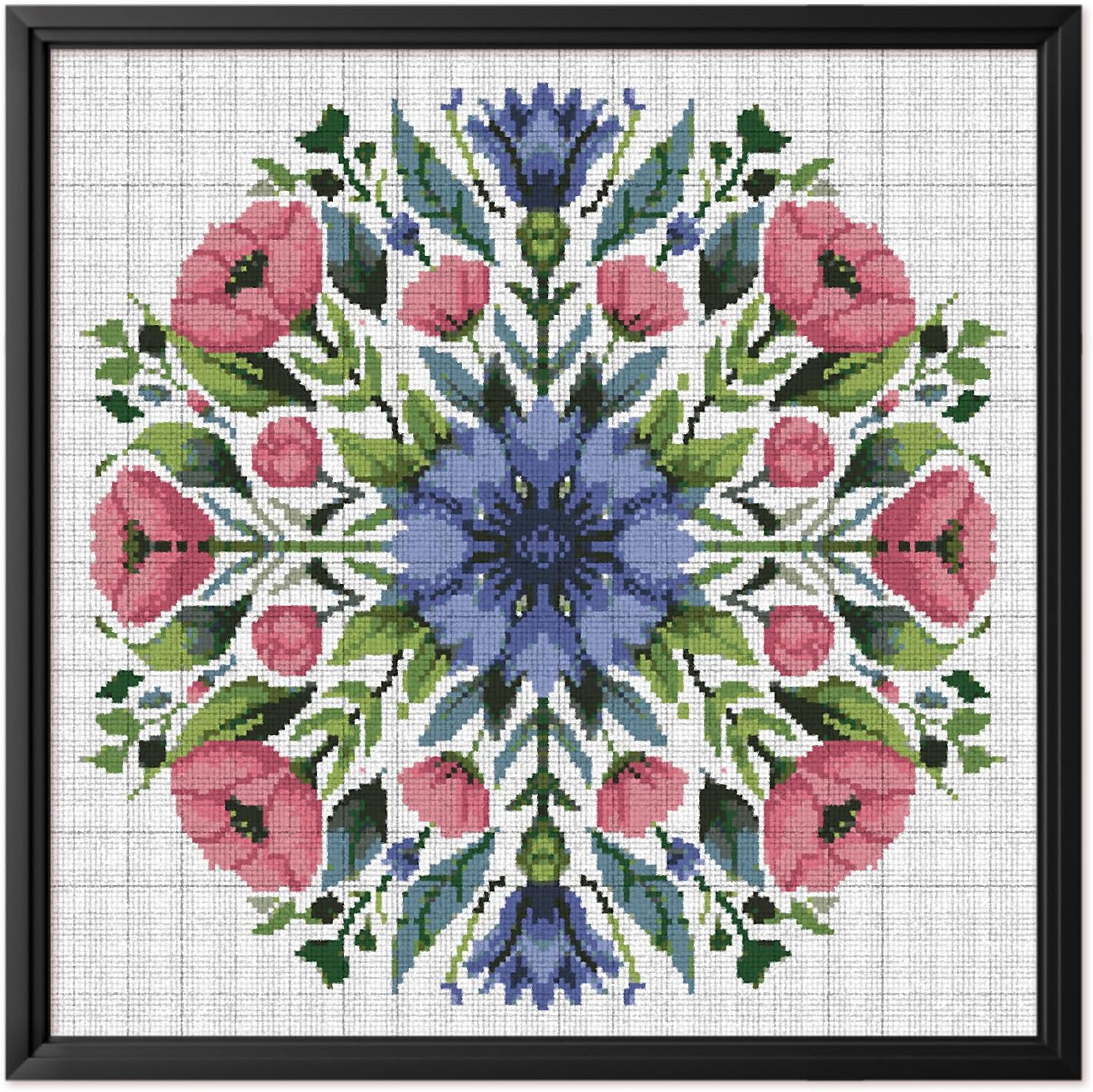 FREEBLOSS 11CT Cross Stitch Kits Flowers Mandala Stamped Embroidery Kits with Instruction Cross Stitch Wall Hanging Kit for Needlepoint Adults Wall Art Decoration 18 * 18in/45 * 45cm