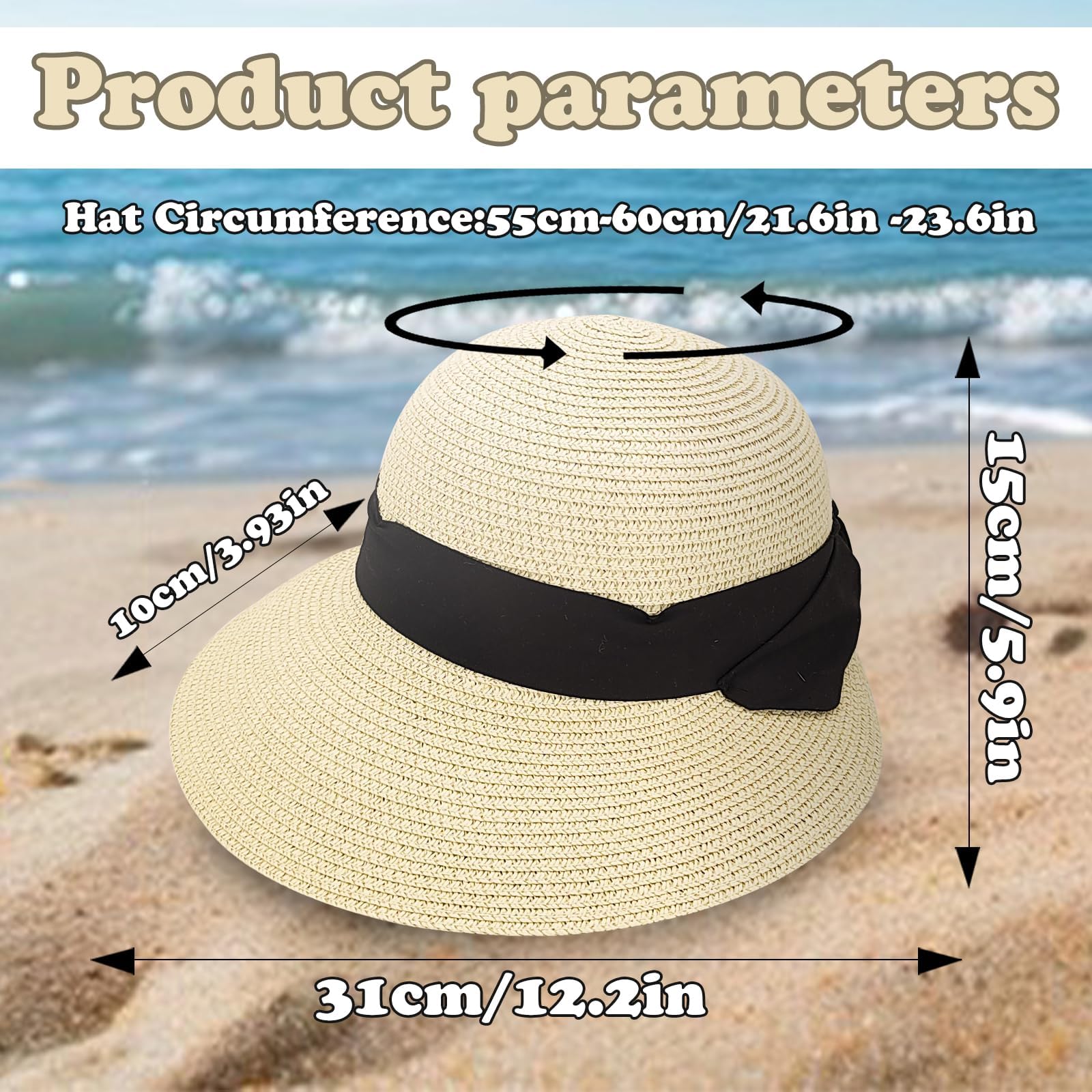 Cappello di paglia da donna, protezione UV, con tesa larga, traspirante, da spiaggia, pieghevole, per viaggi, vacanze
