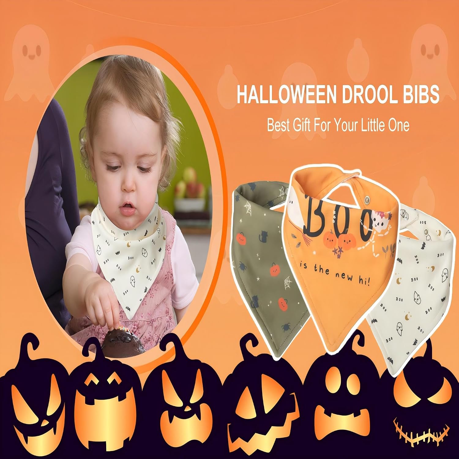 Little Dimsum Halloween Baby Bandana Bibs 3 Pack Super Absorbent Drool Bibs Cotton Teething