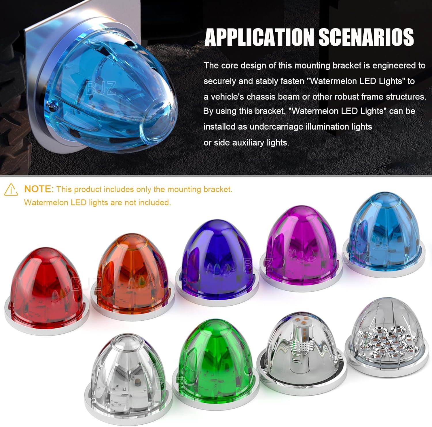 BJZ Watermelon LED Light Brackets, 304 Stainless Steel Mounting Brackets with Pre-Drilled Holes, Universal Watermelon Light L-Shape Holder for Car Truck Underglow Side Tail Roof Auxiliary Lights, 2Pcs