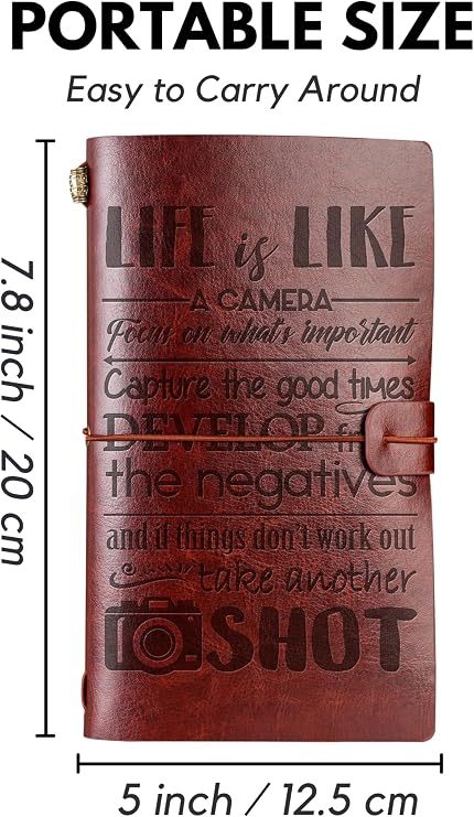 Photographer Gifts Journal With Pen, Embossed Leather Refillable Notebook