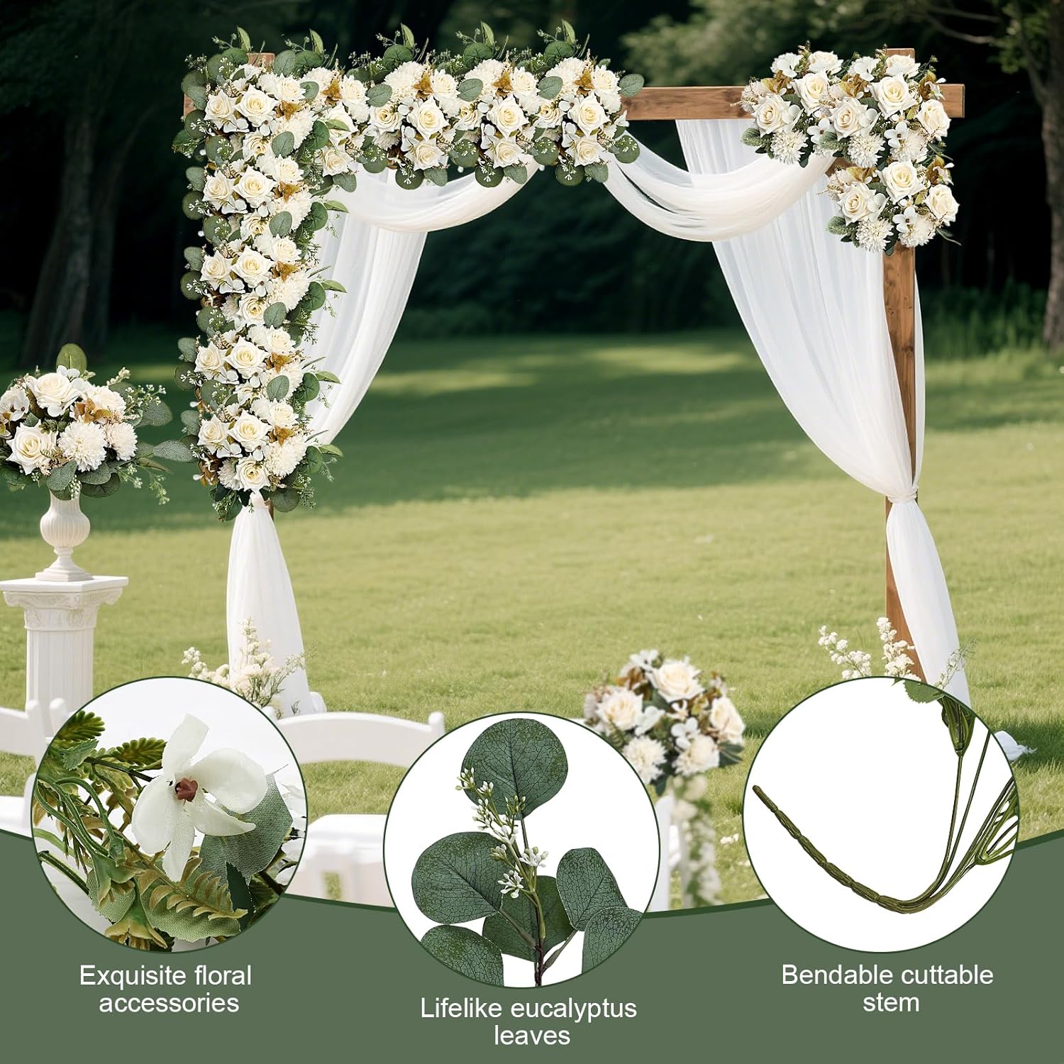 Artificial Mum Flowers 12 Bundles Silk Chrysanthemum Flowers Fake Roses with Eucalyptus, Realistic Faux Peonies for Vase Arrangement, Home Decor, Wedding Table Centerpiece - White