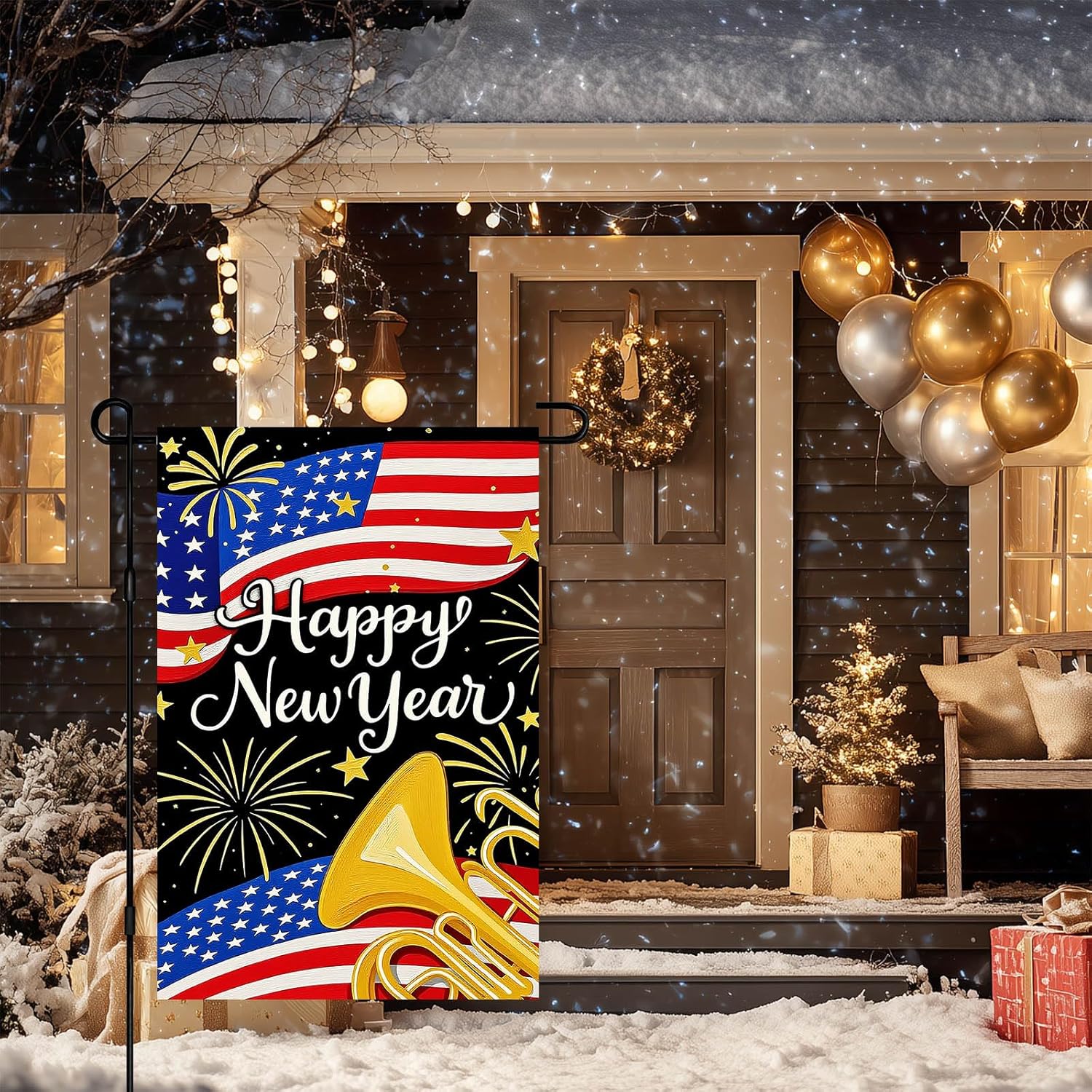 IVN New Year Garden Flag 12x18 Inch Double Sided Waving Red White and Blue Stripes with Fireworks and Trumpet Outdoor Yard Flag for Outside Home Front Door Lawn Porch Patio Welcome Decor - Image 7