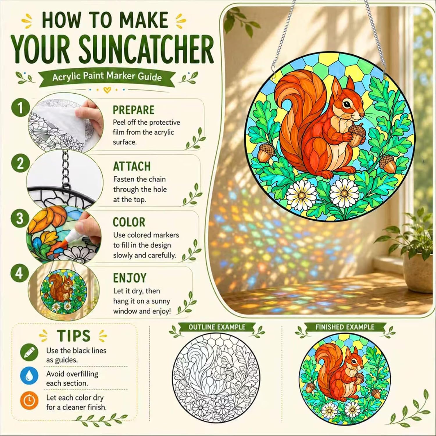 Jiamiyou 51pcs Animal Suncatcher Craft Kit DIY Stained Glass Art for Adults