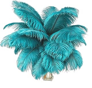 Natural Ostrich Plume Premium Quality 10 Pack 14-16 Inches Handpicked for Crafts Indoor Decorations Parties and Shows (Peacock Blue)