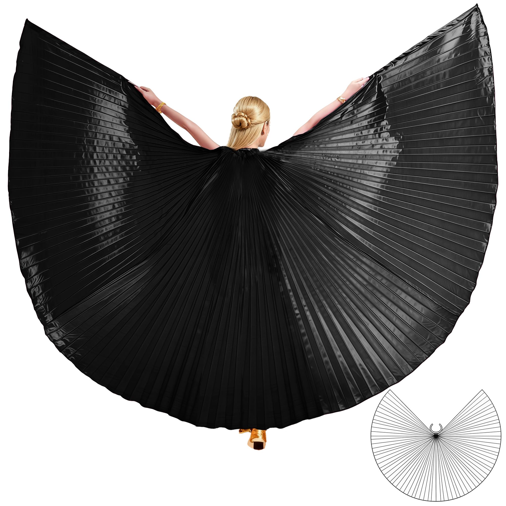 MUNAFIE Butterfly Isis Wings Belly Dance Costume Worship Angel Fairy Wings for Carnival Stage Halloween Party Celebration Performance Black