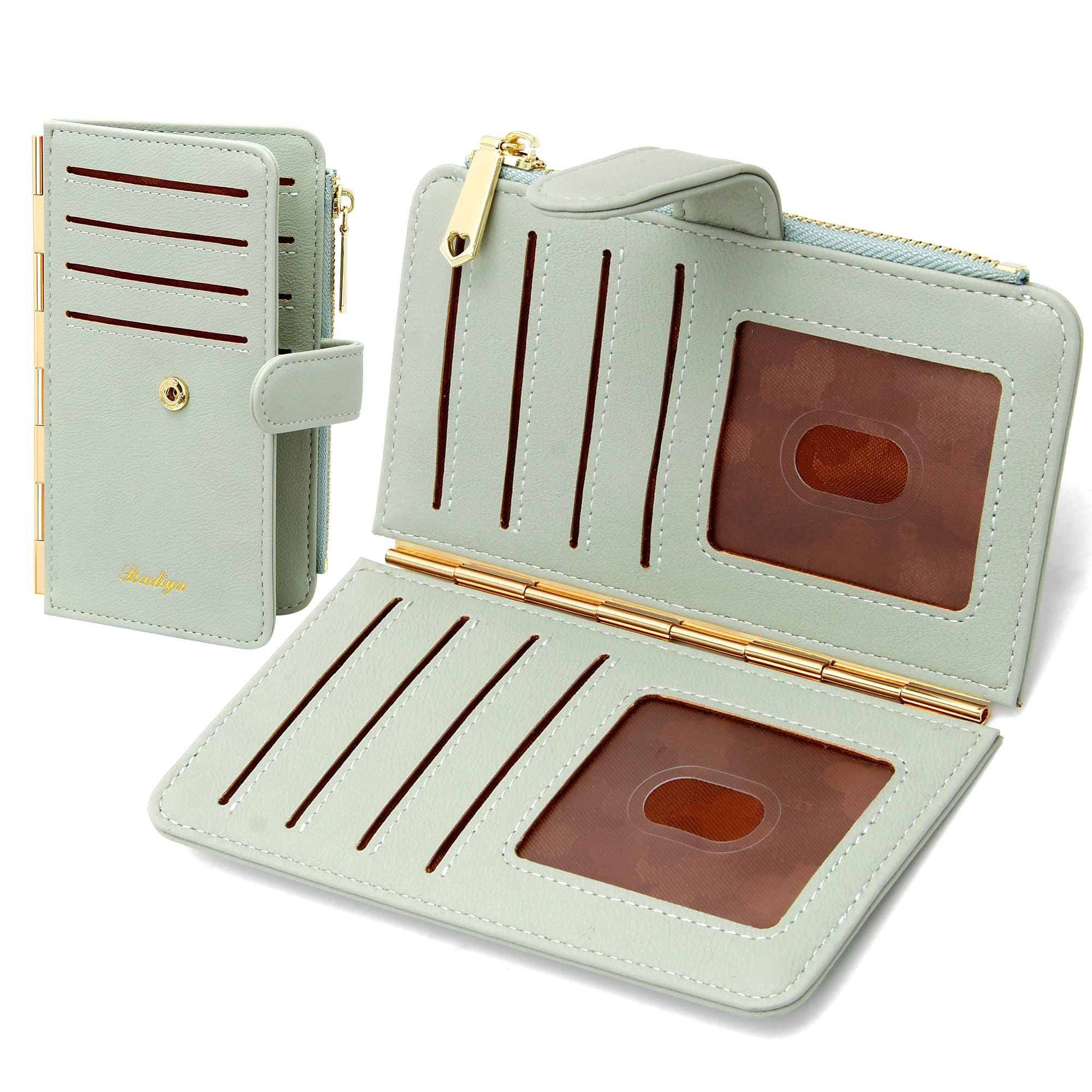 Badiya Credit Card Holder for Women, RFID Wallet Women, Slim Bifold Card Organizer with Multi-Card Case & Zipper Coin Pocket & 3 ID Windows, Travel