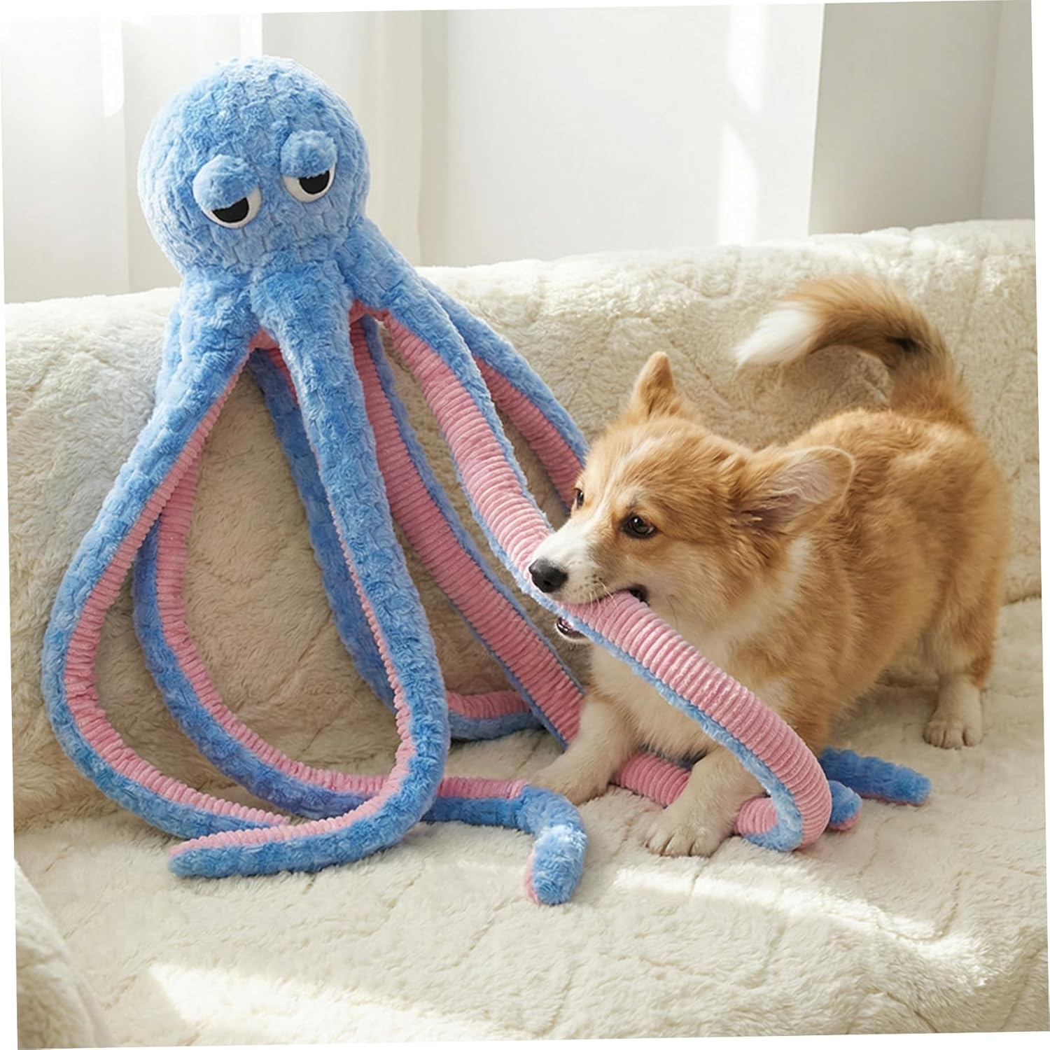 Octopus Dog Toy, 40 Inches Interactive Squeaky Dog Toys for Aggressive Chewers, Soft, Skin-Friendly Plush Octopus for Relieve Boredom, Reduce Anxiety, Blue, USO en casa
