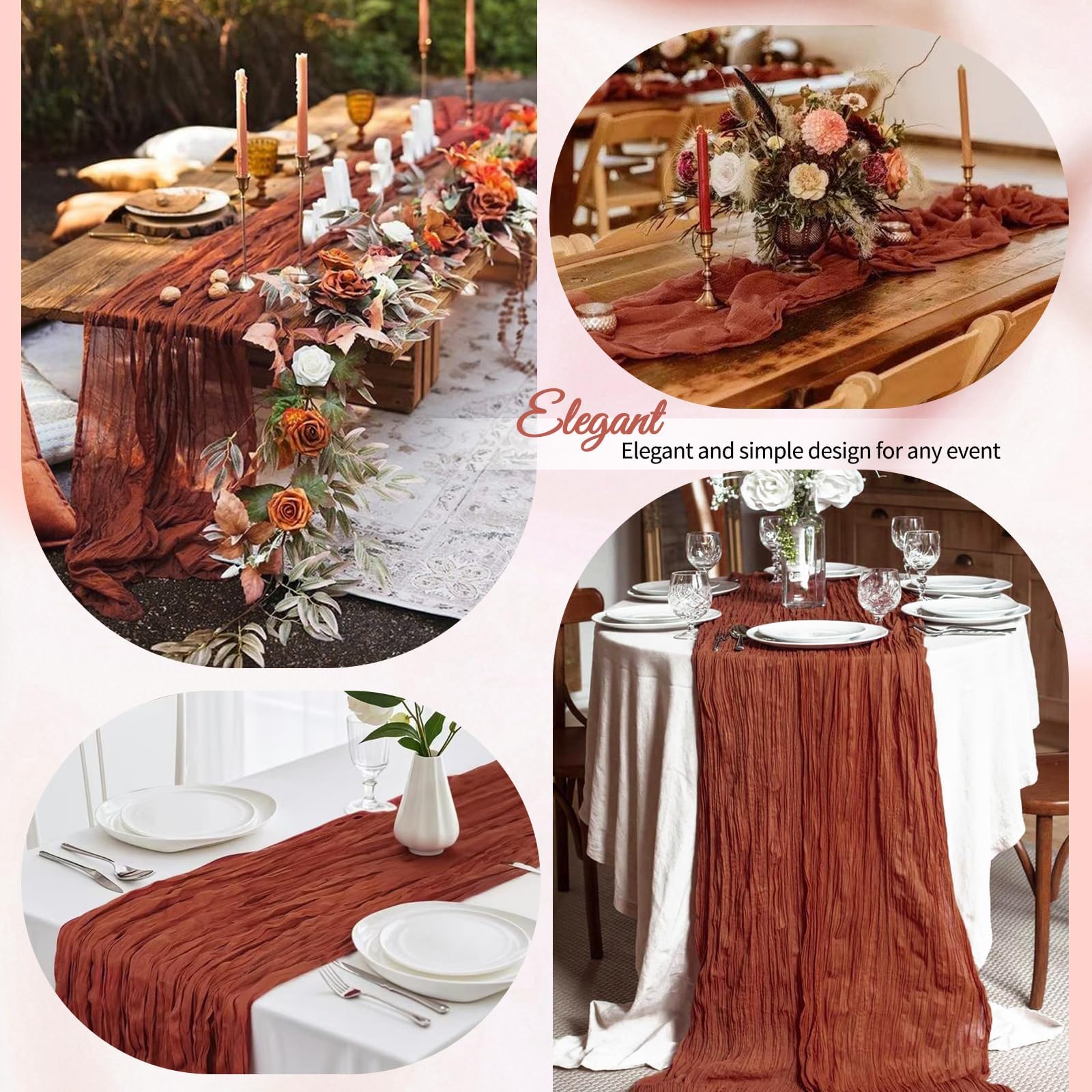 12 Stück Käsetuch Tischläufer Terracotta für Hochzeit, 55 x 300 cm