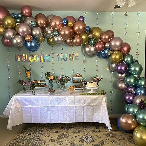 Vista 128 de Globos de color rosa pastel y morado, globos de confeti rosa claro de 12 pulgadas con globos de látex lila metálico para niñas y mujeres, mariposa