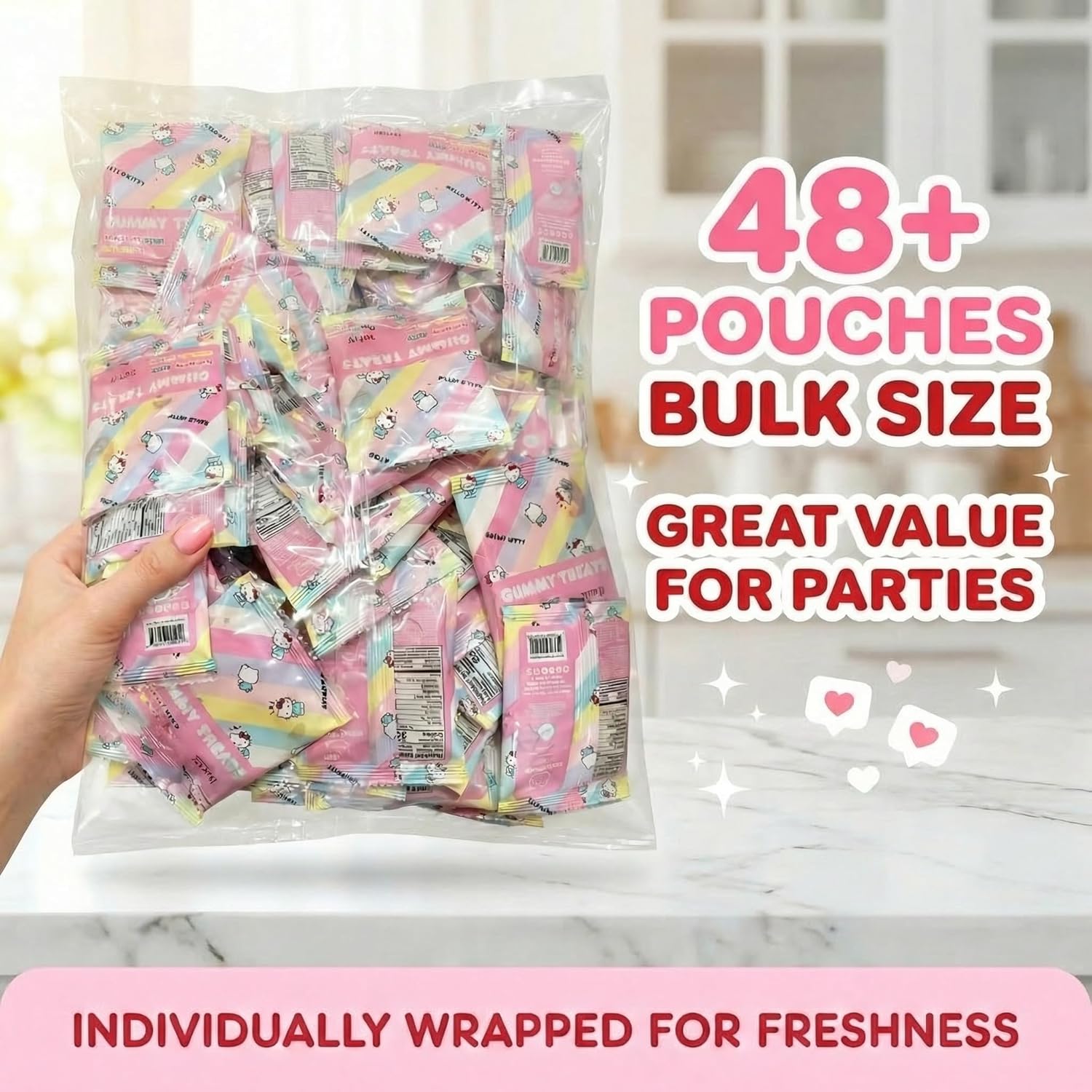 Hello Kitty Fruit Gummies - Assorted Flavors, Individually Wrapped Candy (2 lb Bulk Bag) - Perfect for Parties, Valentine's Day, or Gifts