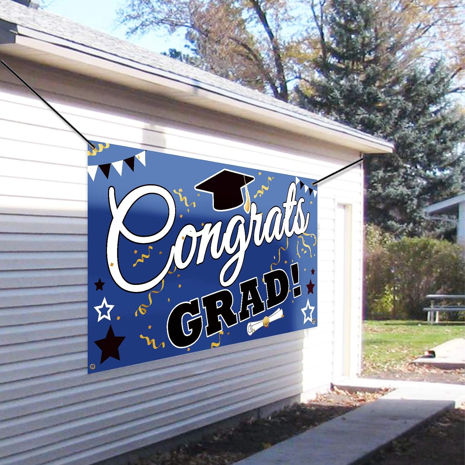Ivenf Graduation Decorations 2023 Party Backdrop Banner, Extra Large 71" x 40" Blue Black Photo Booth Props Decorations, Congrats Grad Home for Outdoor Indoor Supplies