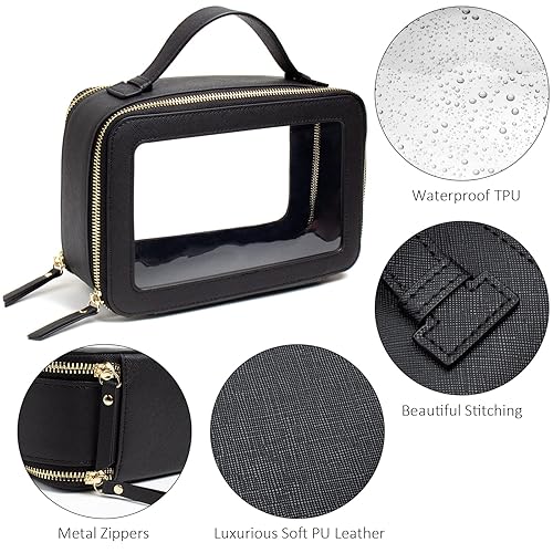 Miniatura 3 de Bolsa de maquillaje con letras de chenilla para viajes con muñeca con cremallera, bolsa de cosméticos transparente para mujeres, bolsa impermeable