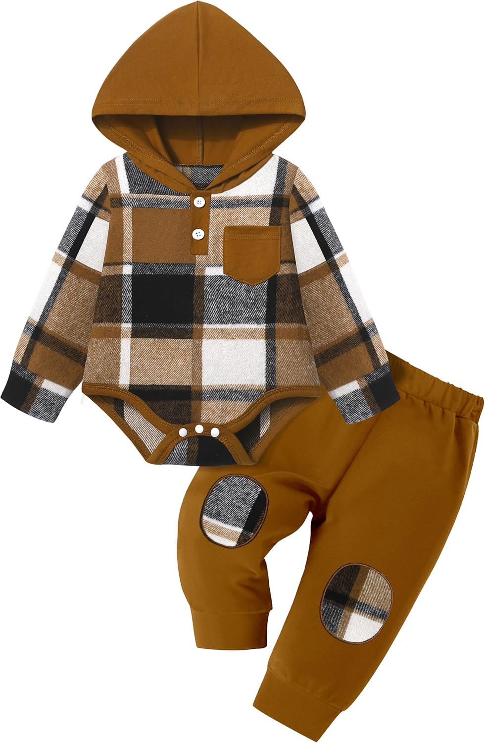 Fommy Baby Boy Clothes Flannel Plaid Outfits Long Sleeve Hoodie Romper Fall Winter 2 Pcs Clothes for Boy