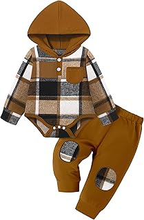 Fommy Baby Boy Clothes Flannel Plaid Outfits Long Sleeve Hoodie Romper Fall Winter 2 Pcs Clothes for Boy