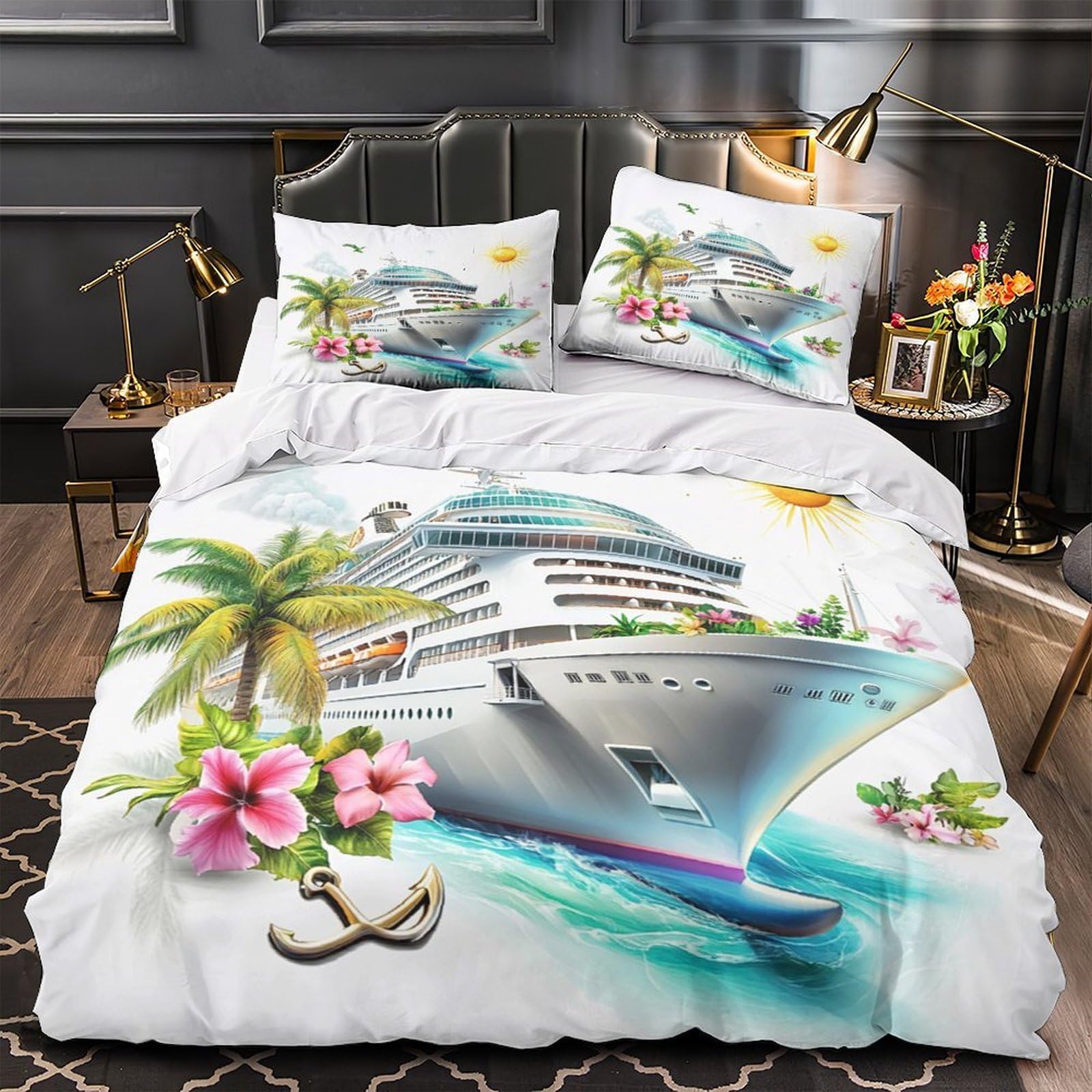 Housse de couette microfibre résistante 260x220 anti-décoloration avec motif ocean 3D