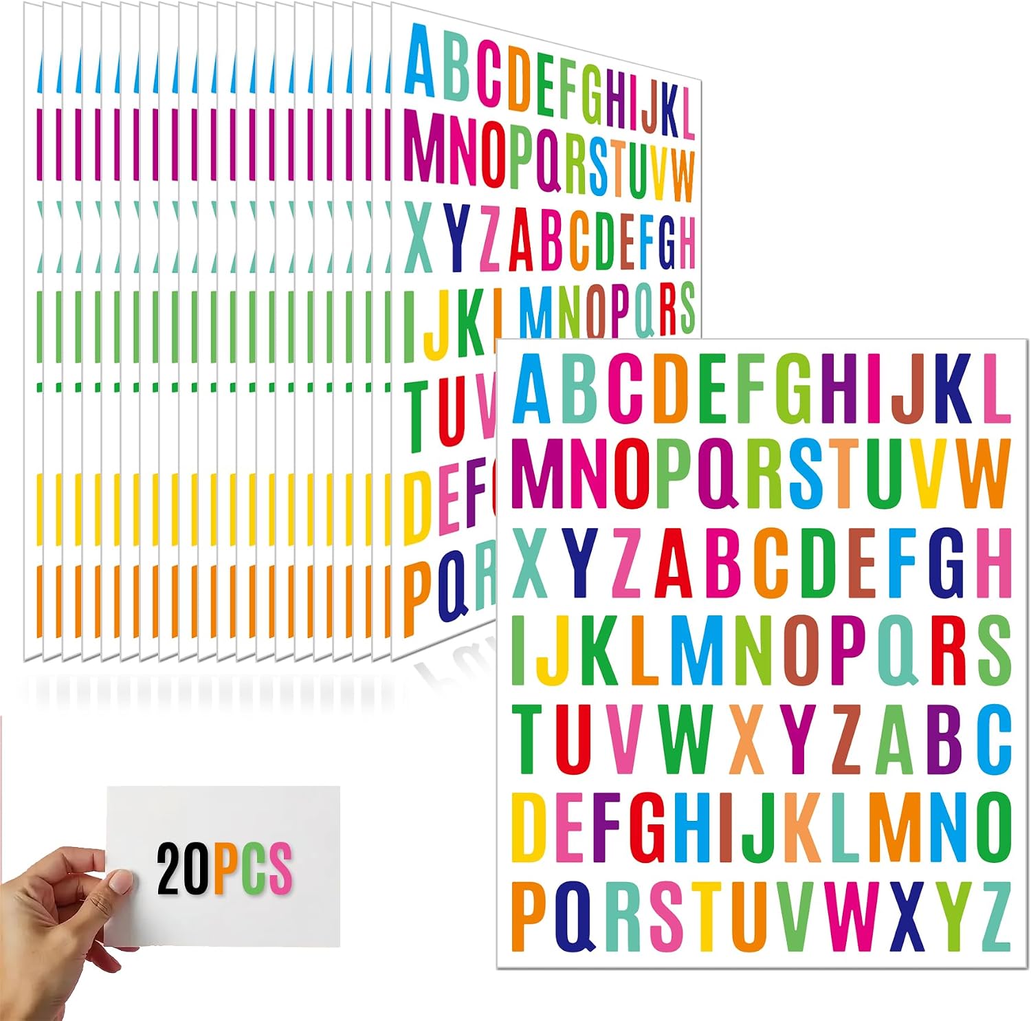 Letter Stickers 20 Sheets,1 Inch 1560 Pcs Vinyl Self Adhesive Alphabet Stickers for Water Bottle Scrapbook Arts Crafts Window Door Classroom Poster Board (Colorful)
