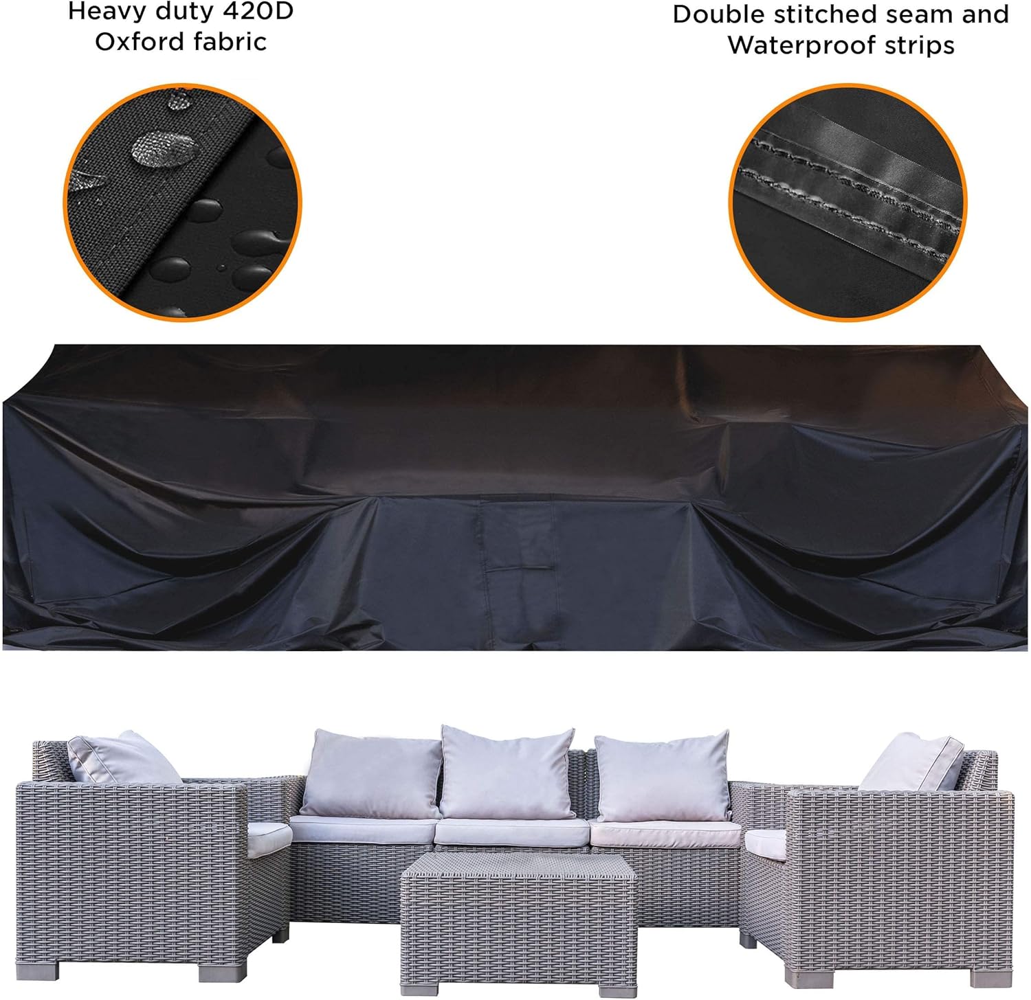 JOORY Large Patio Furniture Outdoor sectional Furniture Covers Waterproof Dust Proof Furniture Lounge Porch Winter Sofa Cover Protector D126”x W63”x H28” - Double Stitched Seam and Waterproof Strips