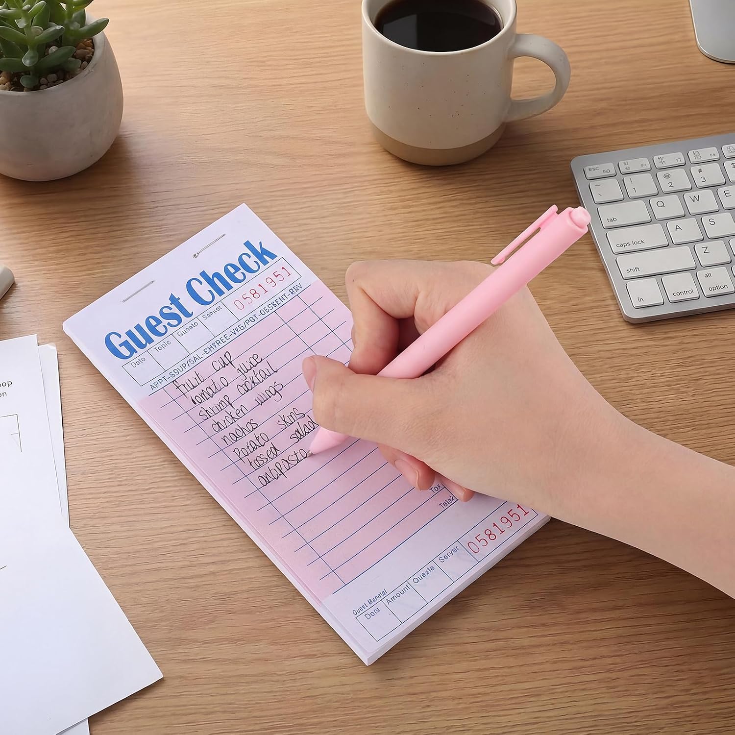 30 Pack Pink Guest Checks for Servers, Server Note Pads Waitress Check Pads with Bottom Receipt, Waitress Notepad for Restaurant Business,1500 Sheets