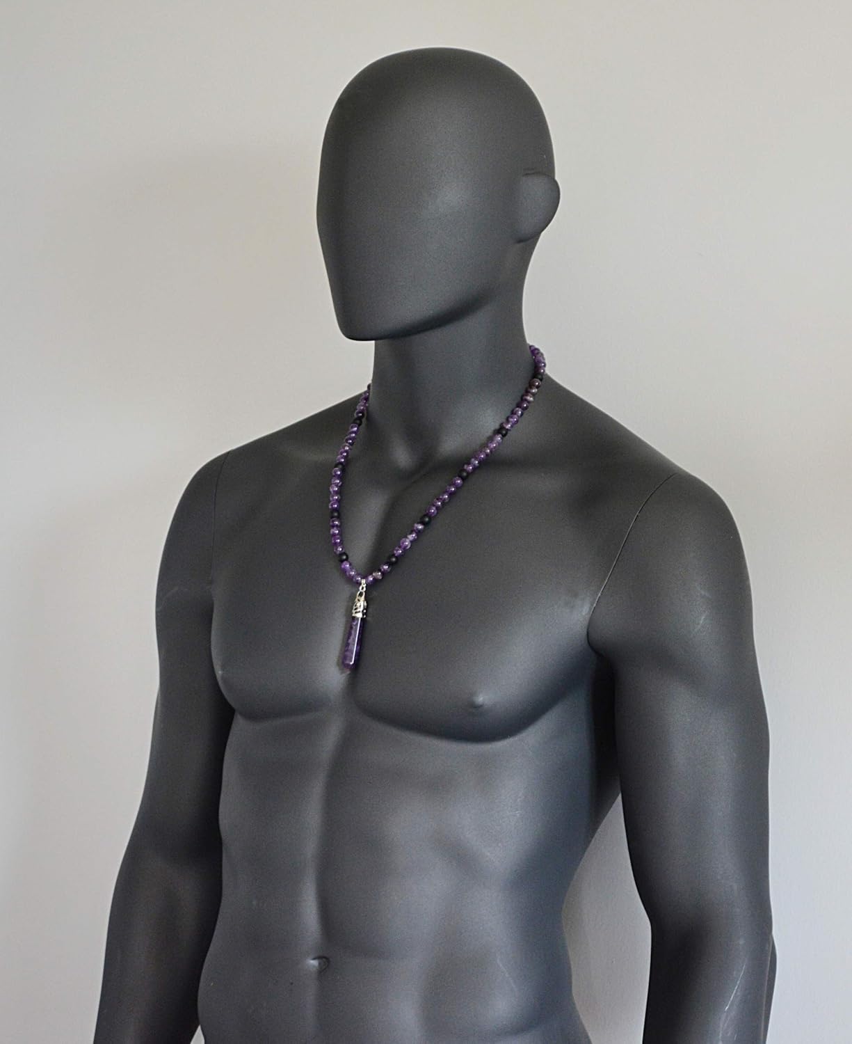 Amethyst and Black Onyx Yoga Healing Crystal February Birthstone Jewelry Long Necklace for Men - Image 3