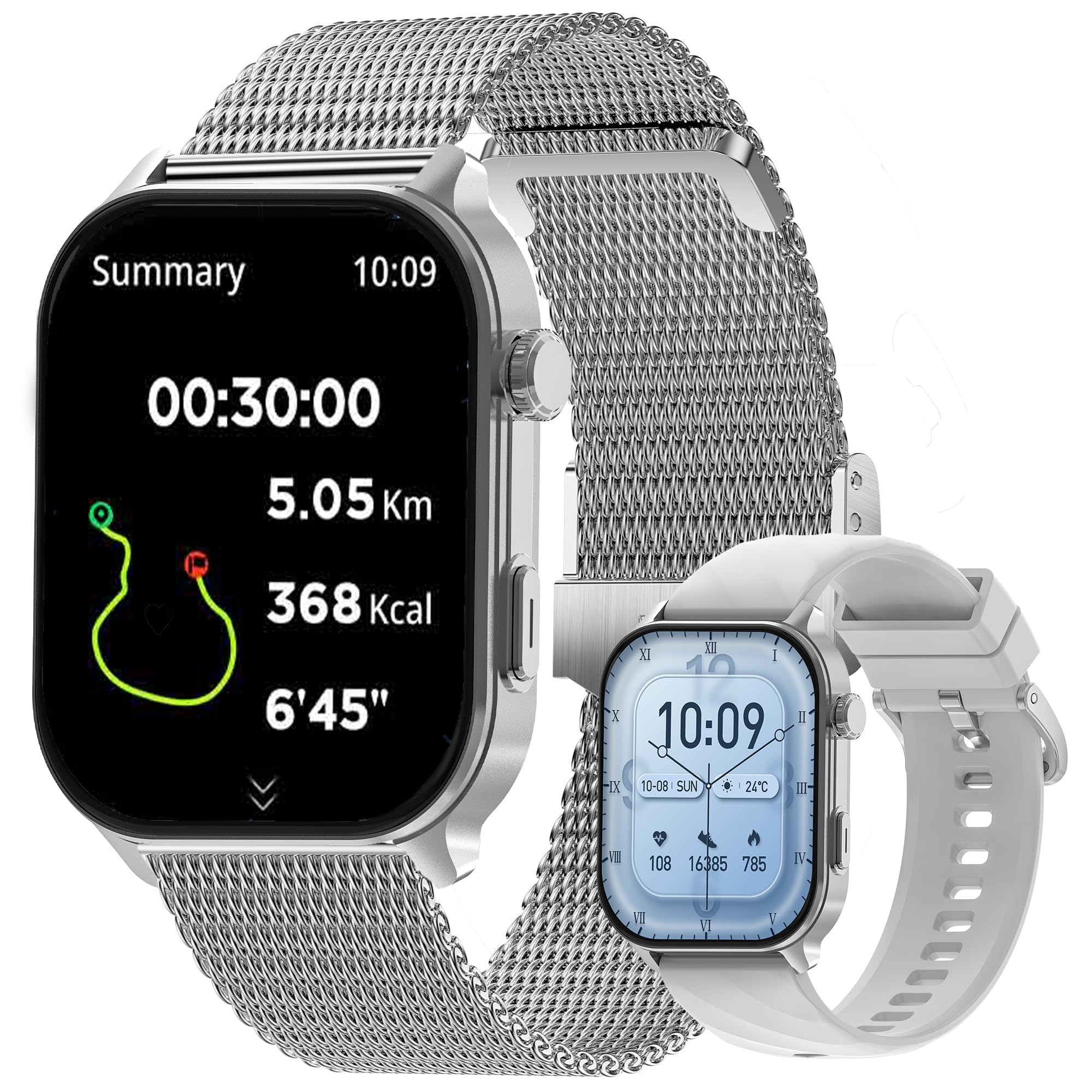 2,01" AMOLED Montre Connectée Femme avec Appel Bluetooth 5,2/Numérotation, Smartwatch Compatible Samsung Huawei Android iOS Podometre GPS Partagé Montre 123 Sports Cardiofrequencemetre (Argenté)
