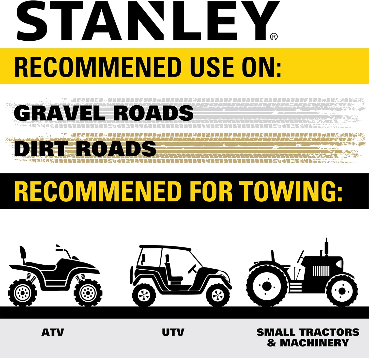 STANLEY S1052 Black/Yellow 5/8" x 15' Poly-Blend Braided Tow Rope with Heavy Duty Black Tri-Hooks - 2,400 lb Safe Working Load / 7,200 lb Break Strength