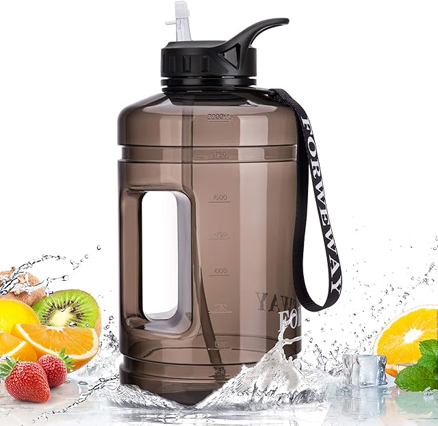 2.2l Water Bottle with Straw Gym Jug BPA-Free Leak Proof Reusable Large Durable 2.2 Litre Half Gallon Water Bottle with Handle Portable for Sports Cycling Running Work