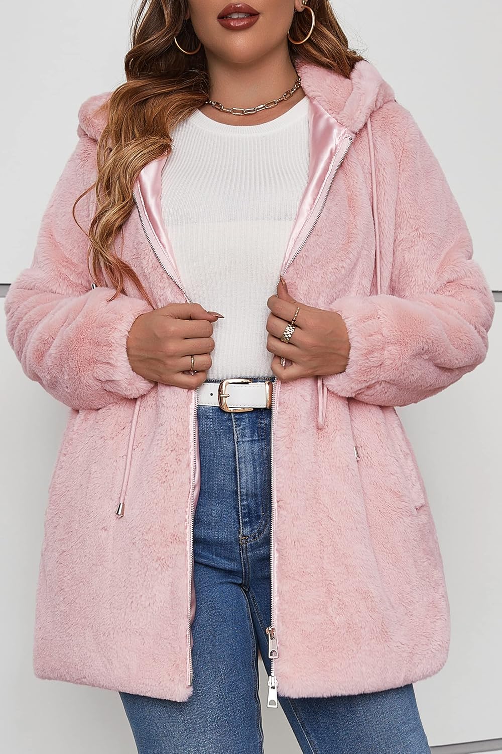 Geschallino Women's Faux Fur Coat Fleece Reversible Sherpa Fuzzy Winter Puffer Jacket (Available in Plus Size) - Image 6