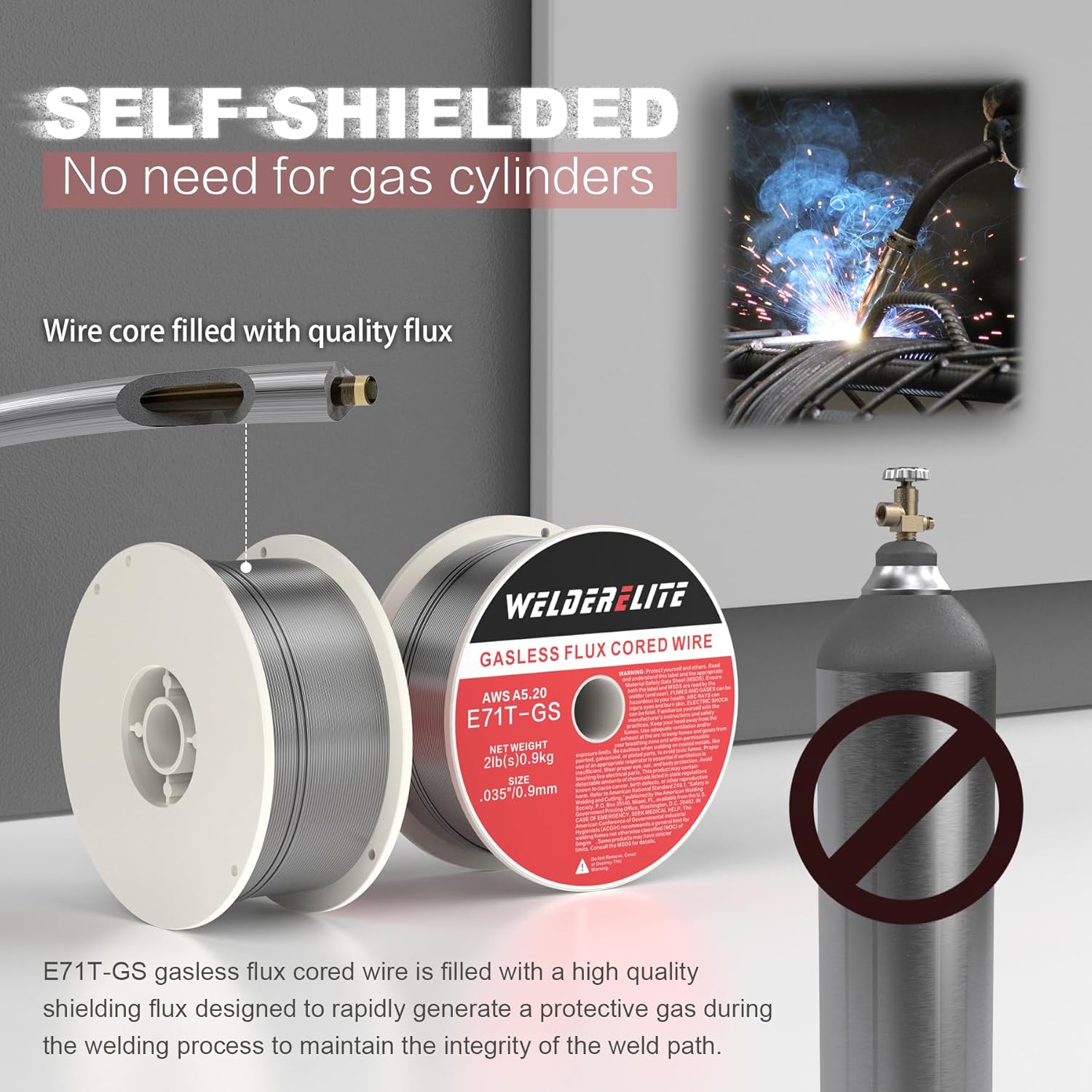 4-Pack 0.035" Gasless Flux Core MIG Wire, 2lb Each, E71T-GS, Perfect for Welding Galvanized, Stainless & Mild Steel Projects