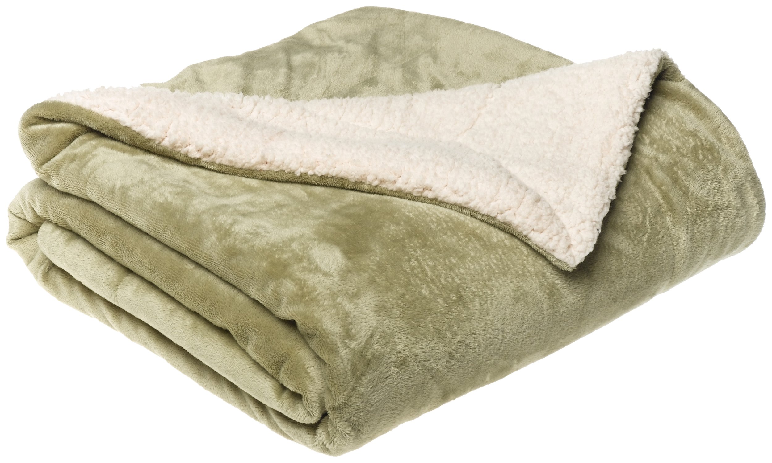 LCM Home Fashions Micromink / Sherpa Throw, Sage, 50-Inch by 60-Inch